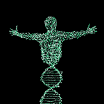 rappresentazione malattie metaboliche ereditarie: busto di uomo su elica di dna