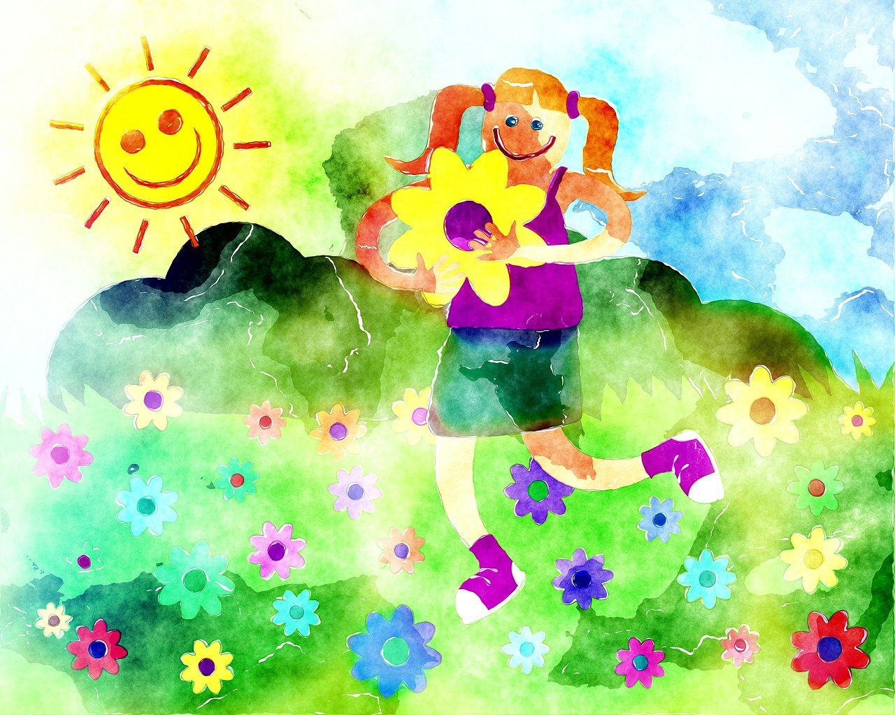 Bambina immersa in un paesaggio estivo