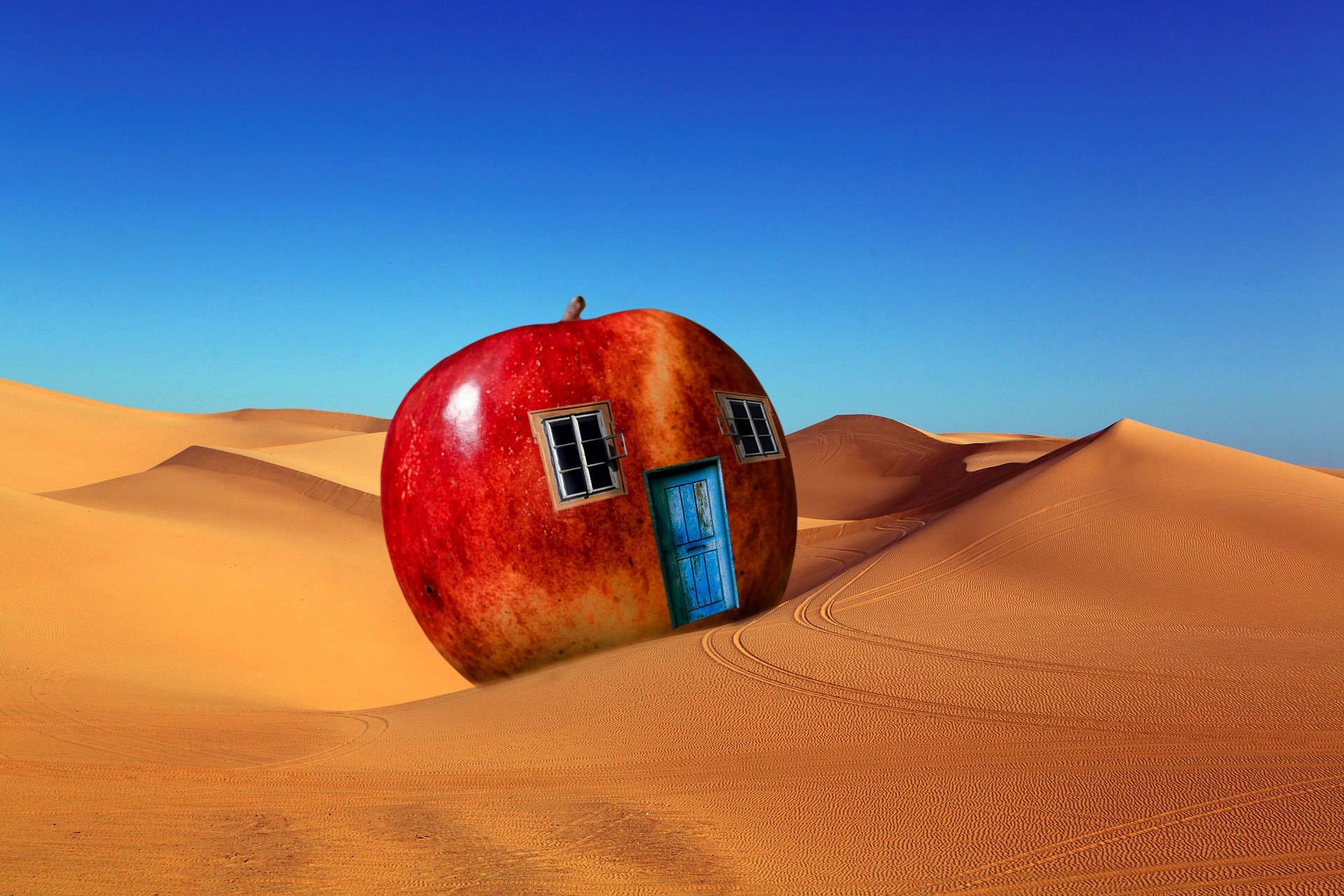 casa a forma di mela in mezzo al deserto